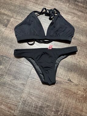 Jolyn  Black Strappy Triangle Bikini Set